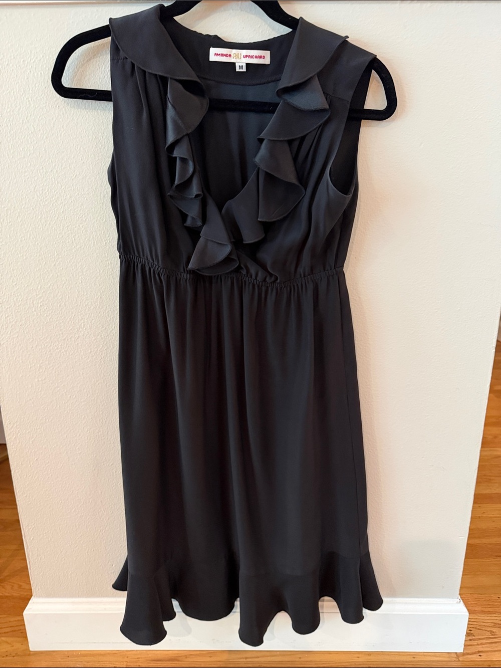 Amanda Uprichard Black Ruffle-Front Silk Dress
